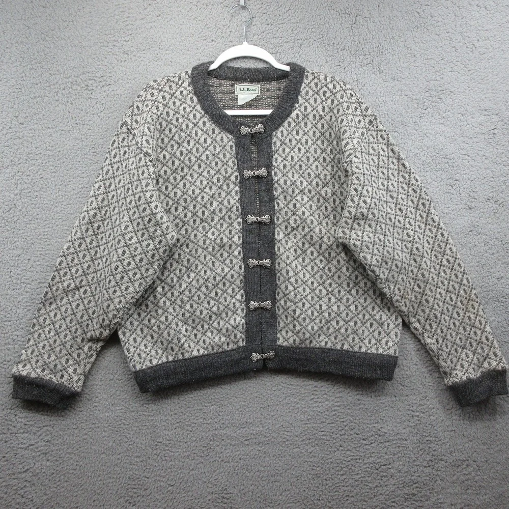 L.L. Bean Gray Patterned Nordic Wool Blend Cardigan Sweater - Picture 4 of 10